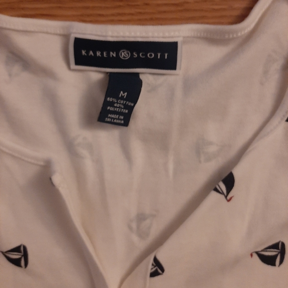 NWT Karen Scott Nautical White and Blue Tank Size Medium - Picture 2 of 3